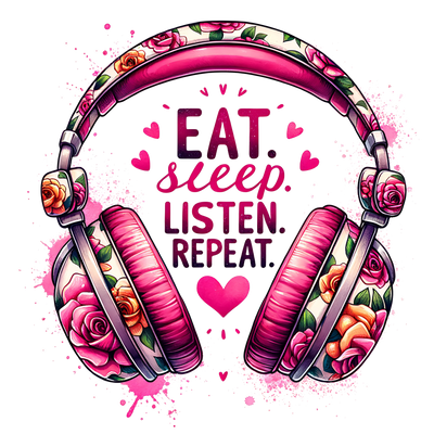 Floral Headphones Listen & Repeat DTF (direct-to-film) Transfer