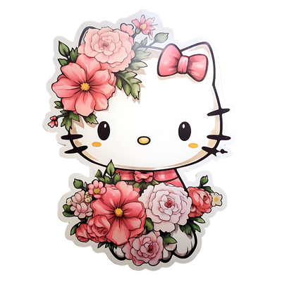 Floral Hello Kitty Pale Pink DTF (direct-to-film) Transfer