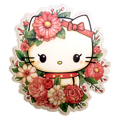 Floral Hello Kitty in a Collar DTF (direct-to-film) Transfer