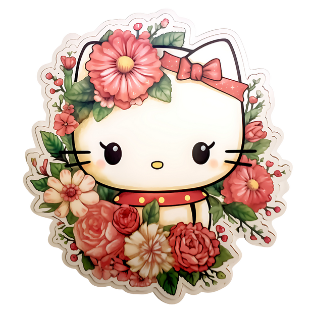 Floral Hello Kitty in a Collar DTF (direct-to-film) Transfer