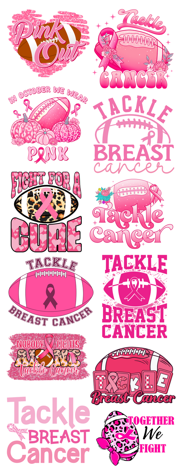 Football Breast Cancer Awareness Pink Out 60" DTF Direct to Film Ready to Ship Gang Sheet