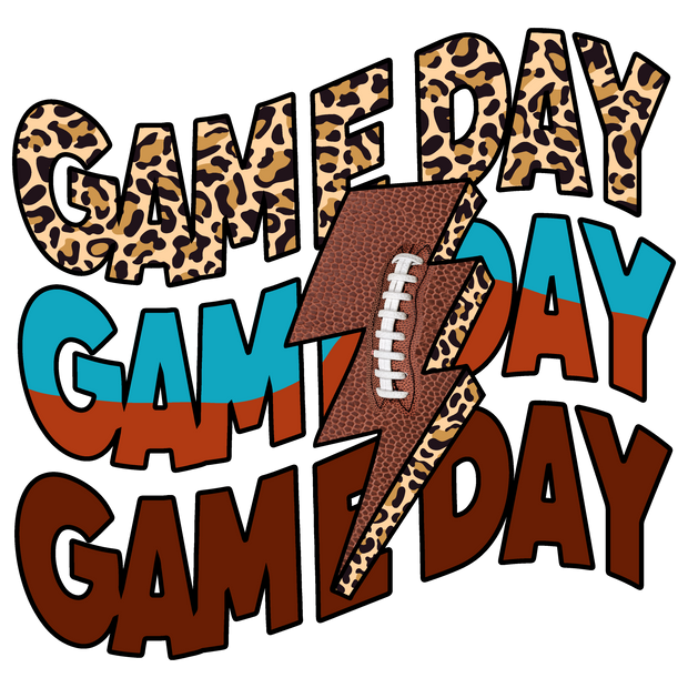 Football Gameday Leopard Print and Lightning Bolt DTF (direct-to-film) Transfer