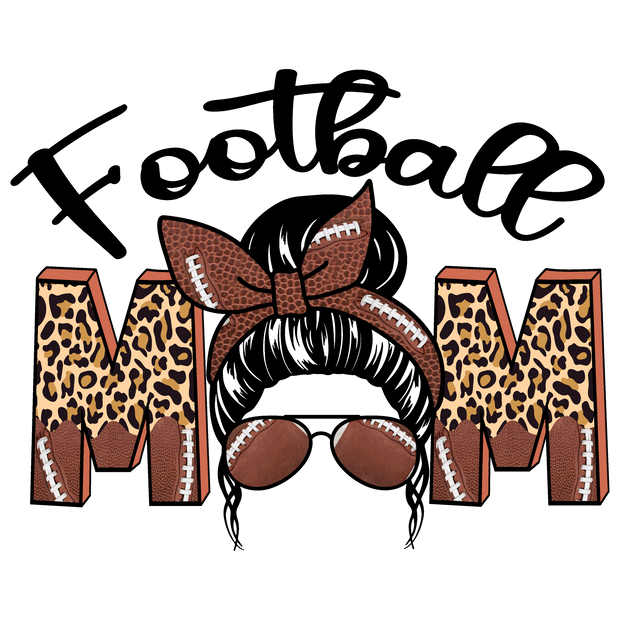 Football Mom Messy Bun Leopard Print DTF (direct-to-film) Transfer