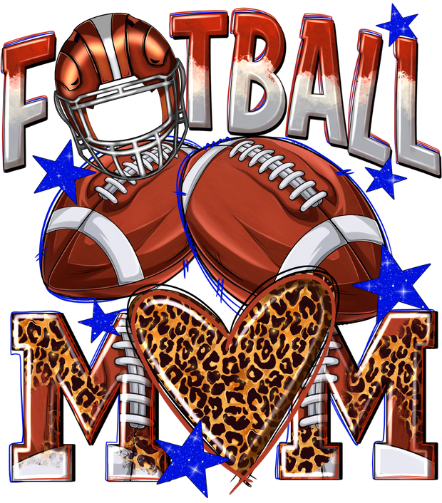 Football Mom Stacked Leopard Heart DTF (direct-to-film) Transfer