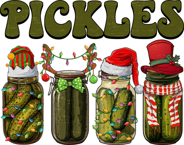 Four Christmas Pickle Jars DTF (direct-to-film) Transfer