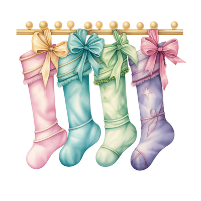 Four Hanging Pastel Stockings and Bows DTF (direct-to-film) Transfer