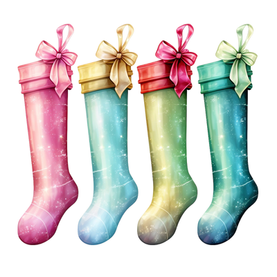 Four Pastel Christmas Stockings DTF (direct-to-film) Transfer