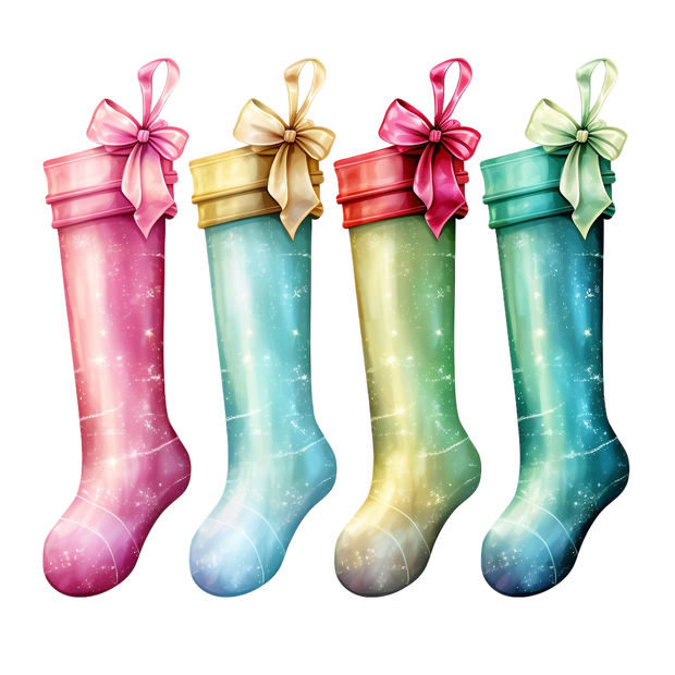 Four Pastel Christmas Stockings DTF (direct-to-film) Transfer