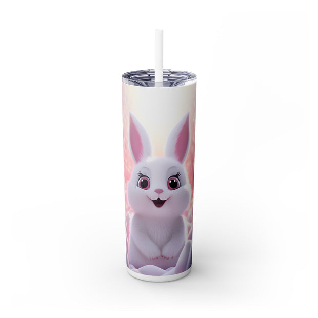 White Easter Bunny with Pink Background 20 oz. Skinny Straight UV DTF Tumbler Wrap