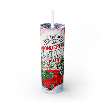 Wonderful Time of the Year Farm Truck With Wreath 20 oz Skinny Tumbler Wrap