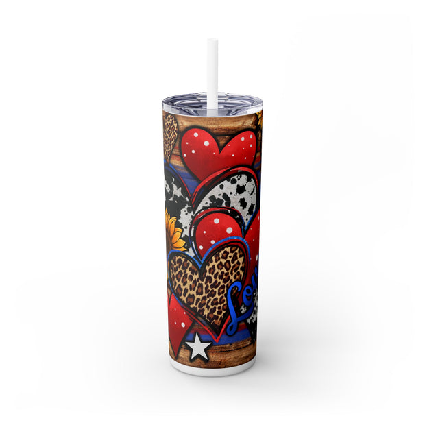 4th of July American Hearts with Love 20oz Skinny Straight UV DTF Tumbler Wrap