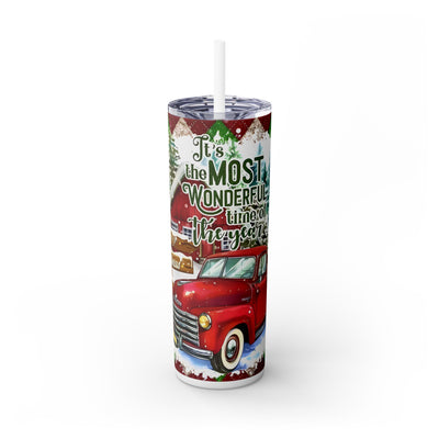 Wonderful Time of the Year Christmas Truck & Road Signs 20 oz Skinny Tumbler Wrap