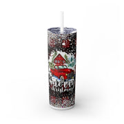 Frosted Farm Truck Christmas Arrow Border 20 oz Skinny Tumbler Wrap