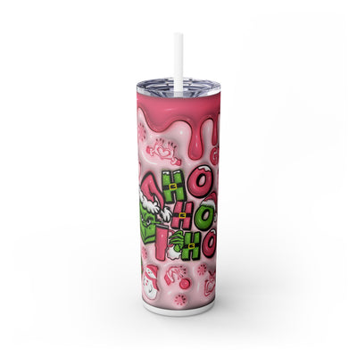 Ho Ho Ho Grinchy With Max And Cindy Loo Who Dripping With Pink UV-DTF 20 oz Skinny Tumbler Wrap