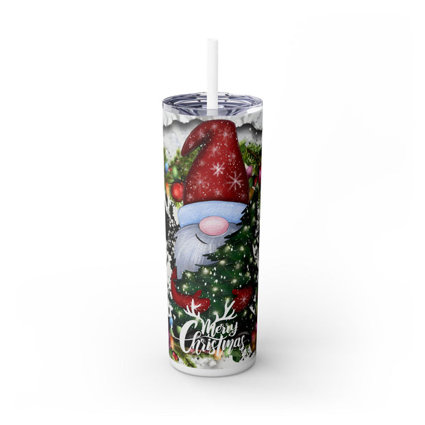 Cow Print Merry With Horns Christmas Gnome 20 oz Skinny Tumbler Wrap