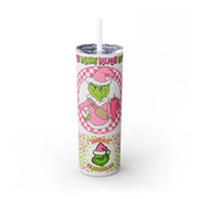 Grinchy On The Inside Bougie On The Outside In Bright Green And Pink UV-DTF 20 oz Skinny Tumbler Wrap