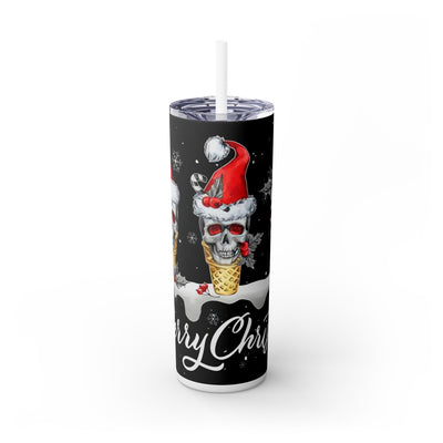 White Font Christmas Skeleton in Cones 20 oz Skinny Tumbler Wrap