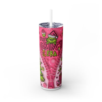 In My Grinch Era With Candy Canes And Christmas Tree In Bright Green And Pink UV-DTF 20 oz Skinny Tumbler Wrap