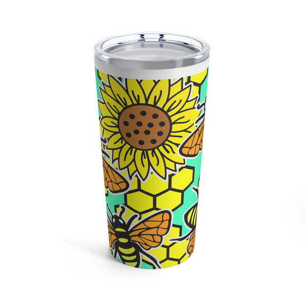 Flower Power In Green And Yellow With Sunflowers And Honeybees UV-DTF 20 oz Skinny Tumbler Wrap