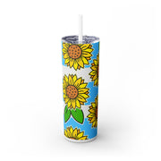 Flower Power With Sunflowers And Blue And White Striped Backdrop 3 UV-DTF 20 oz Skinny Tumbler Wrap