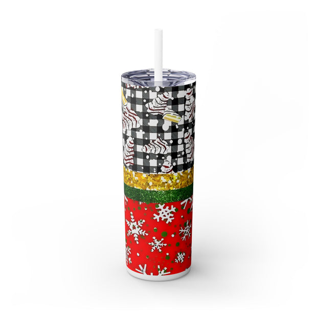 Christmas Cakes & Snowflakes Gold Center 20 oz Skinny Tumbler Wrap