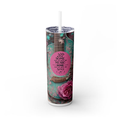 Some Say We  Need The Music Some Say We Need The Lyrics Guitar With Pink Floral UV-DTF 20 oz Skinny Tumbler Wrap