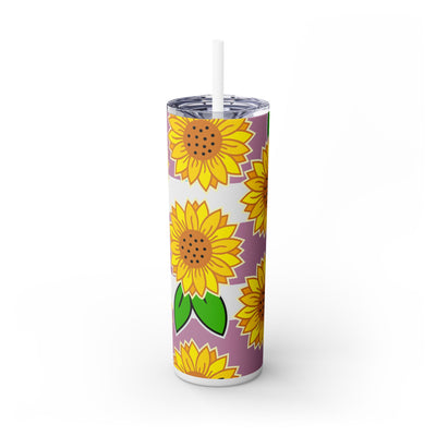 Yellow Sunflower With Pink And White Stripe 6 UV-DTF 20 oz Skinny Tumbler Wrap