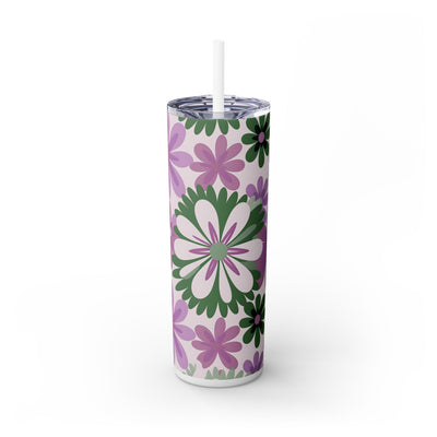 Flower Power In Green And Purple 9 UV-DTF 20 oz Skinny Tumbler Wrap