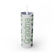 Grandma With Green Leaf Garland And White Floral UV-DTF 20 oz Skinny Tumbler Wrap