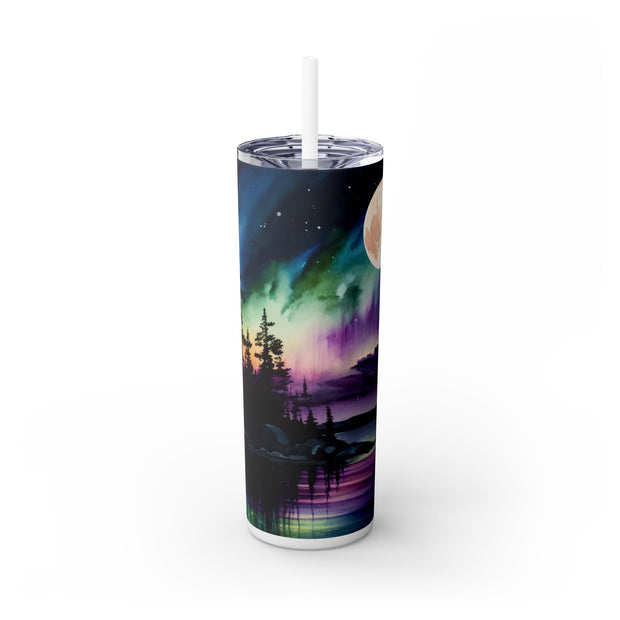 Night Scape With Full Moon Pine Trees In Blue And Purple UV-DTF 20 oz Skinny Tumbler Wrap