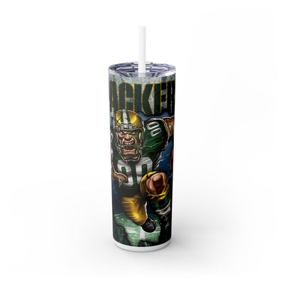 Green Bay Packers With Animated Football Player UV-DTF 20 oz Skinny Tumbler Wrap