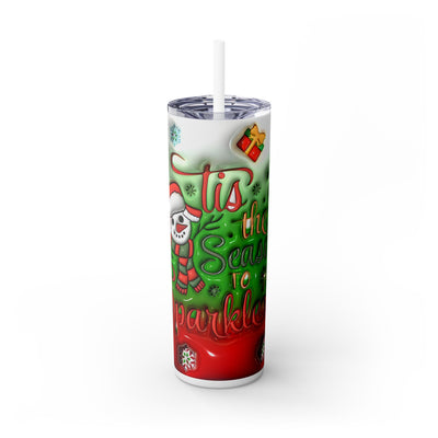 Tis the Season to Sparkle White Red & Green 20 oz Skinny Tumbler Wrap