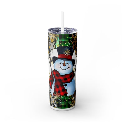 Smiling Snowman Red Green & White Plaid 20 oz Skinny Tumbler Wrap