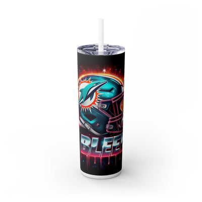 Miami  I Bleed  Football Helmet With Team Logo UV-DTF 20 oz Skinny Tumbler Wrap