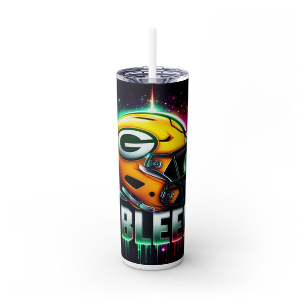 Greenbay  I Bleed  Football Helmet With Team Logo UV-DTF 20 oz Skinny Tumbler Wrap