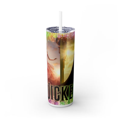 Wicked In Black Font With Witch Princess In Pink And Yellow UV-DTF 20 oz Skinny Tumbler Wrap