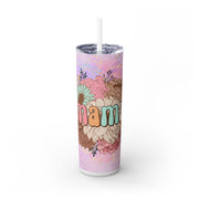 Mama with Floral Background UV DTF Wraps for 20 oz Skinny Tumbler