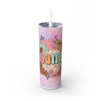 Mama with Floral Background UV DTF Wraps for 20 oz Skinny Tumbler