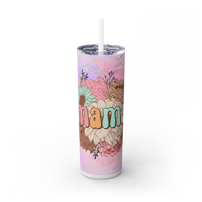 Mama with Floral Background UV DTF Wrap for 20 oz Skinny Tumbler