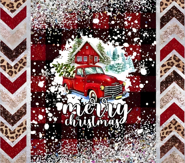 Frosted Farm Truck Christmas Arrow Border 20 oz Skinny Tumbler Wrap