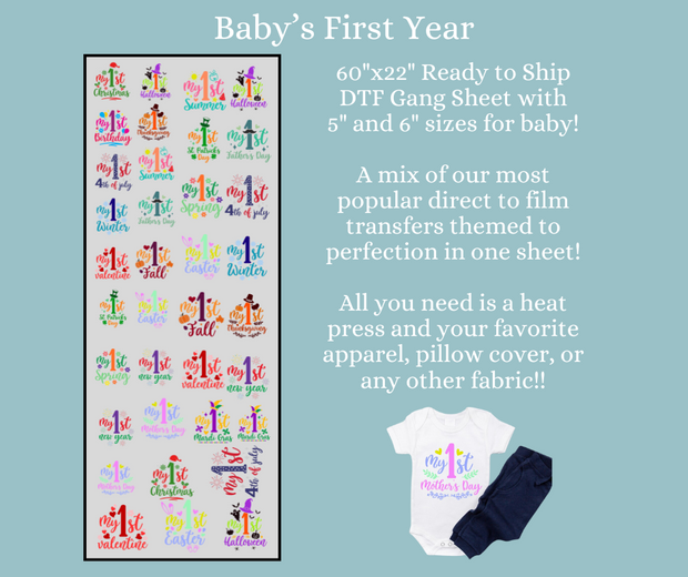 Baby's First Year 60" DTF Ready to Ship Gang Sheet