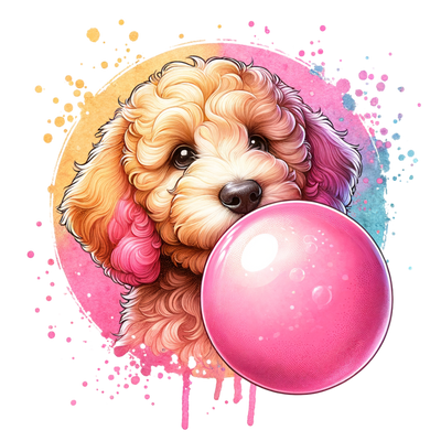 GOLDEN DOODLE BLOWING BUBBLE DTF (direct-to-film) Transfer