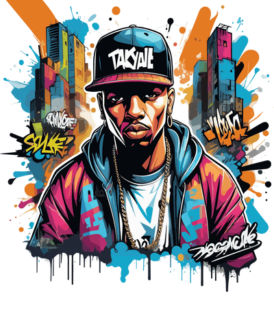 Gangster in Hat Color Drip DTF (direct-to-film) Transfer