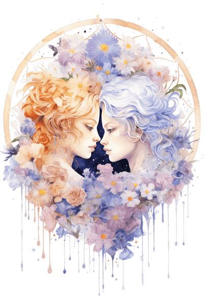 Gemini Orange & Blue Twins DTF (direct-to-film) Transfer