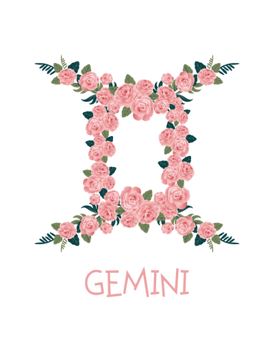 Gemini Symbol in Pink Flowers DTF (direct-to-film) Transfer