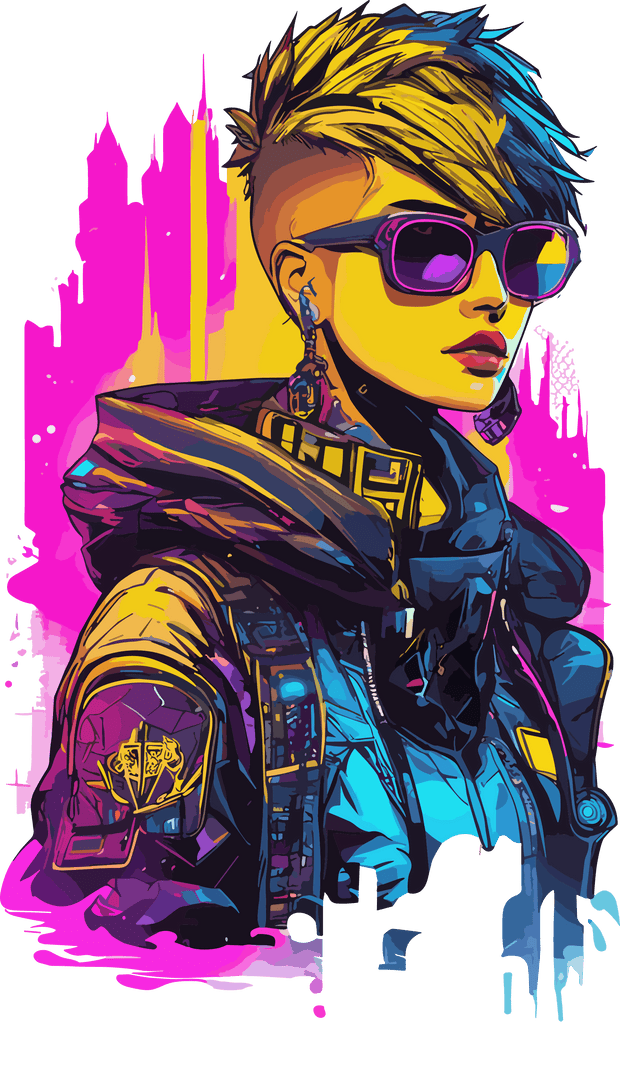 Girl With Shaved Head Color Drip DTF (direct-to-film) Transfer