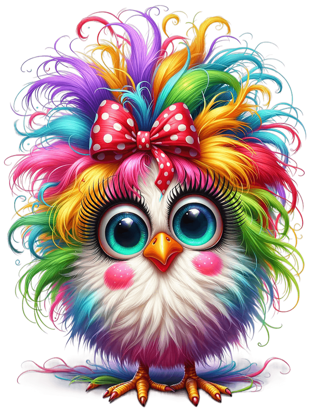 Glamour Chicken Poofy Hair DTF (direct-to-film) Transfer