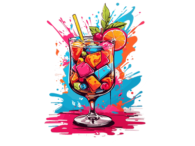 Glass & Straw With Fruit Color Drip DTF (direct-to-film) Transfer