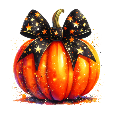 Glitter Pumpkin With Black Star Bow Halloween DTF (direct-to-film) Transfer