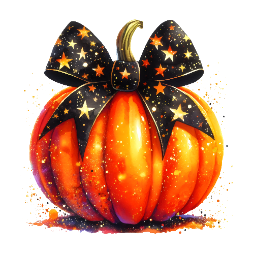 Glitter Pumpkin With Black Star Bow Halloween DTF (direct-to-film) Transfer